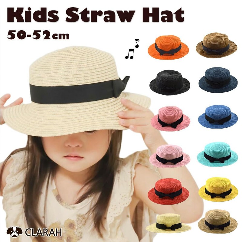CLARAH gh170312201 Kids Straw Hat, Girls, Hat, Ribbon, Folding, Includes