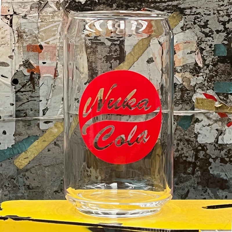 Nuka-Cola 16oz Can Glass, Screen Printed, Nucleation at Bottom