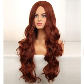 RightOn Dark Orange Wig Long Wavy Dark Orange Wigs for Women Daily Party Hairnet Include