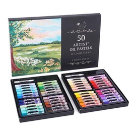 Oil Pastels Set (48 Colors) - Easy to Blend Oil Crayons for Artist w/ 2 Bonus White Sticks - Beeswax Pastel Sticks - Oil Pastel Crayons for Kids for Color Mixing, Stippling, Sgraffito, & More