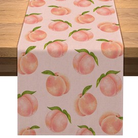 Vohado Linen Peach Fruit Table Runner Pink Summer One Sweet Peach Girl Birthday Party Decoration Home Kitchen Dining Room Tablecloth 72inches