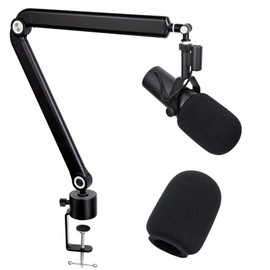 SUNMON Shure SM7B Boom Arm with Pop Filter - Free Adjustment Mic Boom Arm Compatible with SM7B Microphone, Noise reduction Mic Windscreen, Weighted Metal Height adjustment Mic Arm for Shure Microphone
