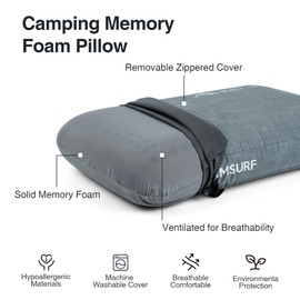 Black Orca Camping Pillow, Memory Foam Travel Pillow with Portable Bag, Travel Pillows for Sleeping Hiking Pillow for Car Camping, Airplane, Backpacking