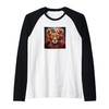 Leopard With Flowers Around Boho Style Graphic Raglan Baseball Tee