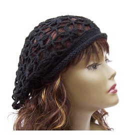 zefen Boina ligera de las mujeres de ganchillo estilo de punto para primavera verano otoño, Negro, M