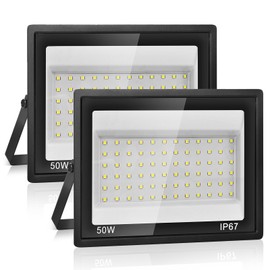 LED Outdoor Spotlight, 50 W, IP67 Waterproof LED Floodlight, 72 LEDs, 5000 lm, Super Bright Outdoor Spotlight, LED Shower, 7000 K Cool White Floodlight, Outdoor Spotlight for the Garden, Yard, Garage