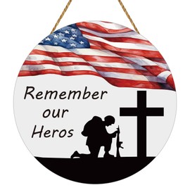 Memorial Day Decorations American Soldier Remember Our Heros Hanging Sign American Flag Memorial Day Wreath Patriotic Wreath Wooden 4th of July Decorations Door Decor for Office Wall Indoor Home Decor