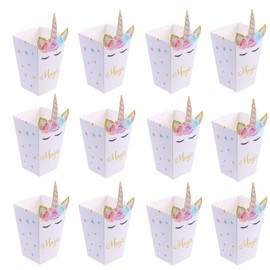 Pack of 12 Popcorn Boxes, Unicorn Snack Popcorn Bags, Candy Containers, Party Supplies for Children, Birthday Party Supplies