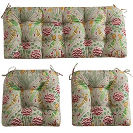 ADLIVWYD 3-Pieces Wicker Chair Cushion Set, 1 loveseat and 2 U-Shape, 44"x19" &19"x19" Tufted Outdoor Cushions for Indoor/Outdoor Bench Patio Furniture, (Khaki Bird Floral)