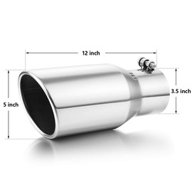 A-KARCK Exhaust Tip 3.5 Inch Inlet, 3.5” Inlet 5" Outlet 12" Long Stainless Steel Polished Finish Tailpipe Tip, Bolt On Design