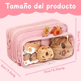 QUEENADA Caja de lápiz Capybara, Set de Estuche de Lápiz Extraíble de 10 Capas, Cremallera Capibara, Bolsa de Lápiz Con Pegatinas, Decoración de Almacenamiento de Escolar (Rosa)