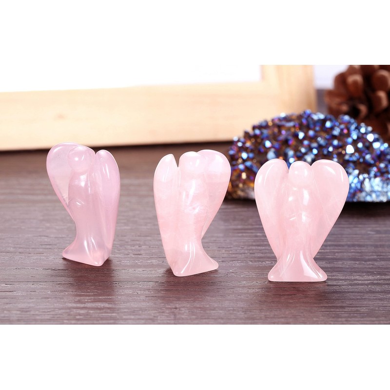 CrystalTears Natural Rose Quartz Crystal Pocket Guardian Angel, 1.5" Reiki