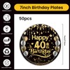 EVYIENEN 50Pcs 40th Birthday Party Paper Plates,7inch Disposable Black and