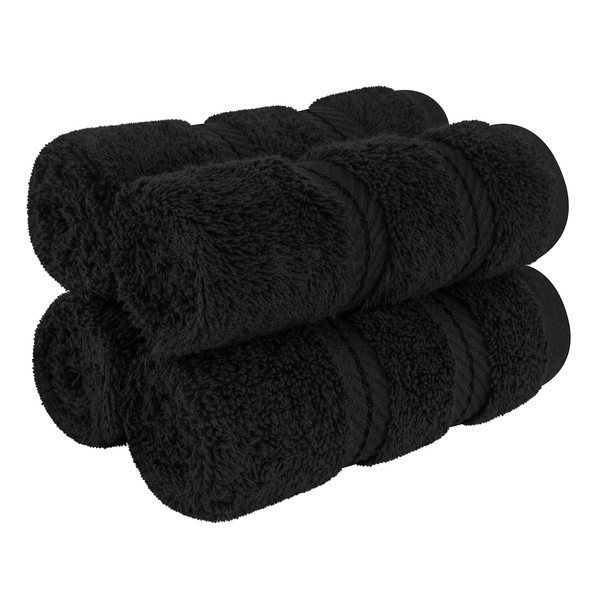 American Soft Linen Luxury Washcloths for Bathroom, 100% Turkish Cotton Washcloth Set of 4, 13x13 in Soft Washcloths for Body and Face, Wash Rags for Kitchen, Baby Washcloths, Black Washcloths