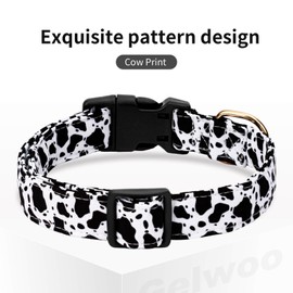 Gelwoo Cotton Dog Collar,Soft and Cute Puppy Collars with Crow Patterned Design for Girl Female Boy Dogs,Adjustable Buckle Pet Collar for Small Medium Large Dogs (Cow Print, L)
