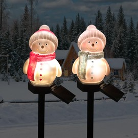 ZHAOFUBAO Solar Snowman Lights Decorations 2Pcs Outdoor Snowman Stanta Ornament Landscape Pathway for Patio Yard Garden Lawn Decor, Solar Powered Party Indoor (Pink)