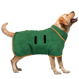 Dog Drying Coat - Fast Drying Dog Towel Robe - Microfiber Dog Drying Bag Super Absorbent Pet Bathrobe, Adjustable Collar & Belly Strap Fast Drying Coat Pet Dog Cat Bath Robe Towel (Green, XL)