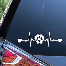Sunset Graphics & Decals Dog Paw Heartbeat Car Decal Sticker | Cars Trucks Vans Walls Laptop | White | 7.5 x 2.5 inches | SGD000025