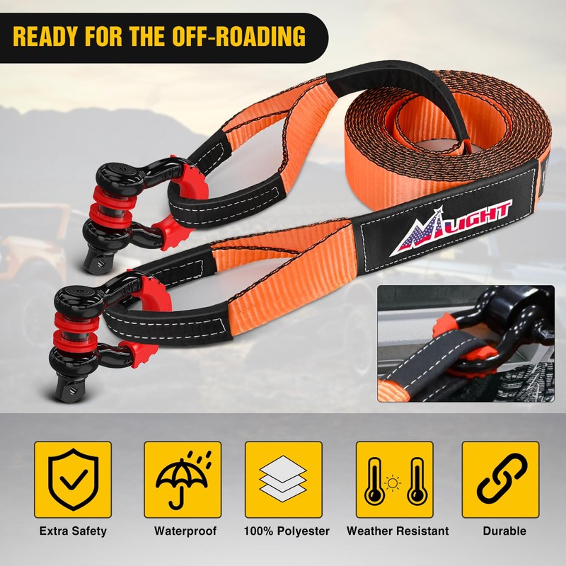 Nilight 3" x 20' Recovery Tow Strap Kit with 2"