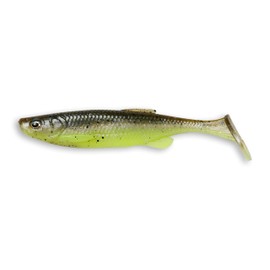 Savage Gear 3D Fat T-Tail Minnow Freshwater Swimbait Fishing Lure with Built-in Rattler, Green Yellow Pearl, 4in, for Bass, Walleye, Trout and Perch