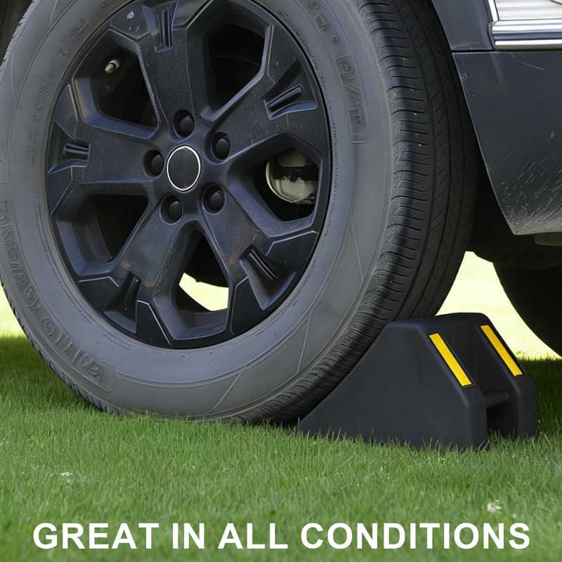 OrangeStar 4-Pack Heavy Duty Rubber Wheel Chocks with Hand Grip