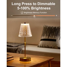 SAIWEYA Cordless Table Lamp, 5000mAh Rechargeable Battery Operated Portable Lamp, Dimmable+3 Colors LED Touch Control, Vintage Crystal Lamp for Bedroom, Kitchen, Bar, Office