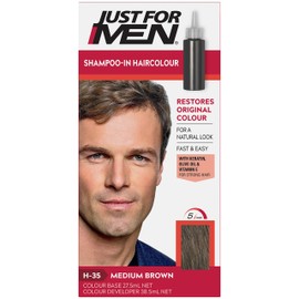 Just For Men Shampoo-In Colour, Grey Hair Dye For Men, Various Shades, Restores Original Colour For A Natural Look - Medium Brown, H-35
