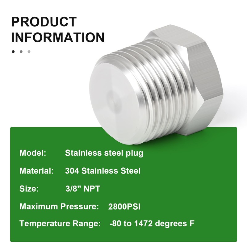 TAISHER 5PCS Stainless Steel Outer Hex Thread Socket Pipe Plug