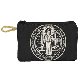 VILLAGE GIFT IMPORTERS St. Benedict Pouch | Perfect for Rosaries and Chaplet Beads | Patron Saint of Students and Europe | Beautiful Embroidery | Zippered Closure_AB