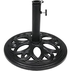 Sunnydaze Patio Umbrella Base Stand, Outdoor Heavy Duty Cast Iron Umbrella Holder, Decorative Design, Black, 18-Inch