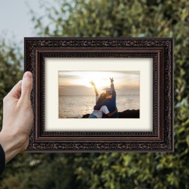 WYNCO 5x7 2-Pack Antique Dark Brown Scrollwork Ornate Classic Picture Frame, Matted for 3.5x5.5 inches Photos, Real Glass Protection