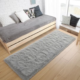 Tepook Soft Runner Rugs for Bedroom 2x6 ft with Rubber Backing, Grey Fluffy Rugs for Living Room, Shag Bedside Rug Fuzzy Plush Carpet for Room, Area Rug for Dorm Nursery Hallway Indoor Home Decor