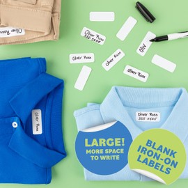 Writable Iron on Name Tags for Clothing (Large) with Permanent Laundry Marker, 500 pcs - Clothing Labels for Nursing Home & Day Care Labels, Custom Fabric Labels for Clothes Washable Precut 2”x0.75”