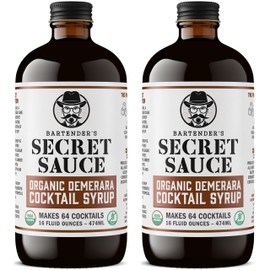 Bartender’s Secret Sauce USDA Organic Demerara Syrup – 2-Pack (16oz Bottles) – Handcrafted, Gluten-Free Cocktail Syrup – Makes 128 Drinks – Great for Old Fashioneds, Tiki & Coffee Drinks