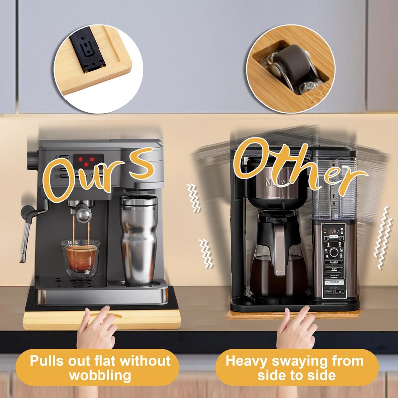 MinBoo Bamboo Appliance Slider,Sliding Tray for Coffee Maker, Kitchen Countertop