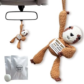 CELSORIX “I Love You Slow Much” Crochet Positive Sloth Thank You Gifts Emotional Uplifting Car Hanging Accessories with 2 Air Freshener Beads-Cute Decor for Women, Men, Mom, Dad, Friends & Coworkers