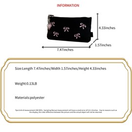 BlingKicks Black Bow Embroidery Pencil Case Pouch Organizer with Pins and Accessoriesm-Minimalist Large Capacity for Adults (Black+1 bow pendant)