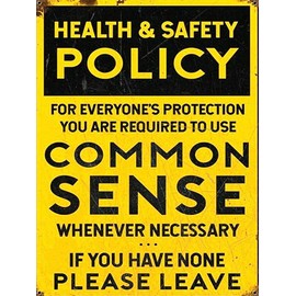 Health and Safety Common Sense Wall Bar Workshop Garage Shed Sign Plaque Style Bar Cafe Tin Sign 8x12 inch Metal Home Club Funny Decoration