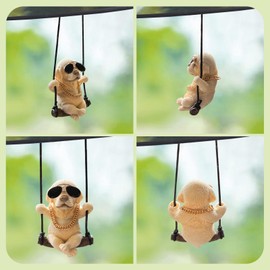 Car Mirror Hanging Accessories Swinging Dog Ornament – Funny Hanging Dog with Sunglasses & Scarf, Cool Rearview Mirror Decor for Cars, Cute Auto Accessories