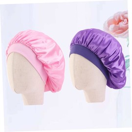 Gogogmee 2pcs Silk Silk Hair Bonnet Silk Sleeping Cap Silk Cap for Sleeping Silk Sleep Cap Bonnets for Hair Sleeping Cap Silk Bonnet for Sleeping Hair Cap Child Purple Broadside