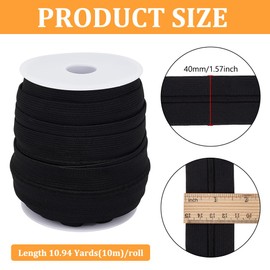 BENECREAT 10.94yards/10m Black Knitted Elastic Band, 40mm Wide Sewing Elastic Band with Drawstring Polyester Stretch Tape for Sewing Waistbands, Wigs and Crafts