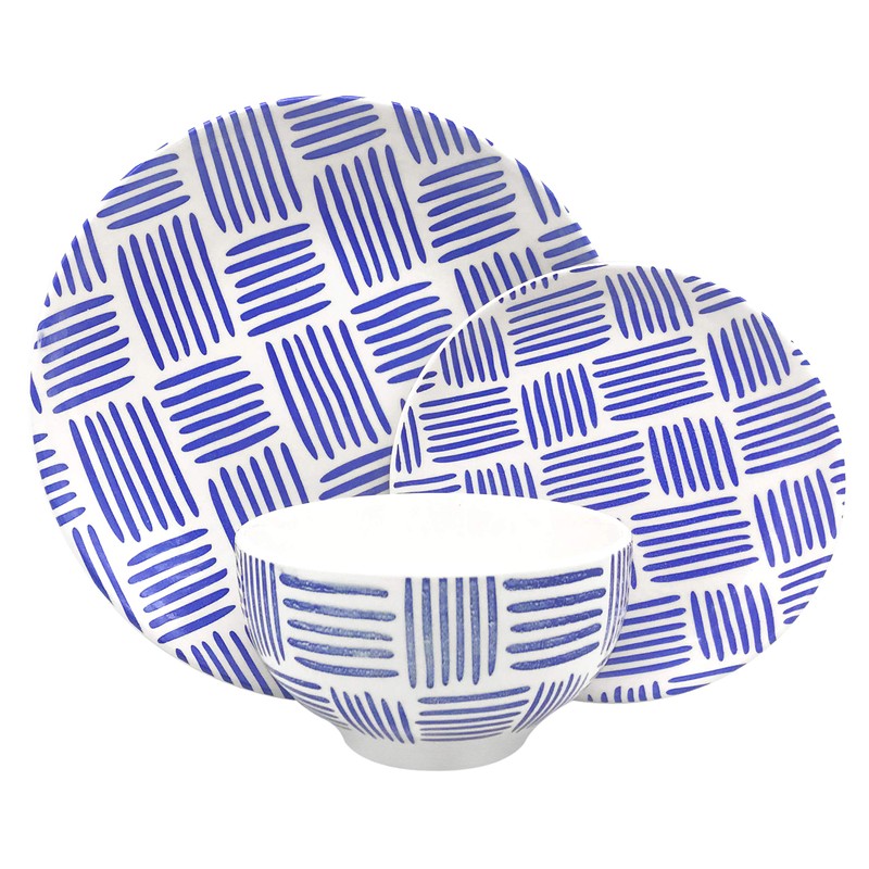 Melange Coupe 16-Piece Porcelain Dinnerware Set (Indigo Tally Marks Collection)