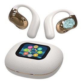 Open Ear Earbuds Ultra Comfort Wireless Bluetooth 5.4 Headphones Over The Ear Earbuds with Intelligent Touch Screen EarHooks IPX7 Waterproof Bone Conduction Earphones for Fitness Sports-OFF WHITE