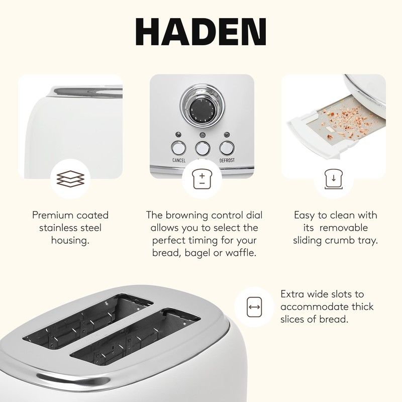 Haden Heritage 2-Slice Wide-Slot Toaster, Stainless-Steel Bread Toaster with Adjustable