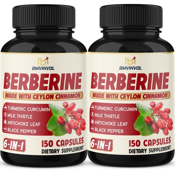 2 Pack Berberine HCl- Plus Ceylon Cinnamon, Turmeric, Milk Thistle,