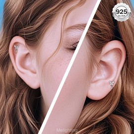 MeIighting 16G Sterling Silver 925 Butterfly Helix Earring Internally Threaded Dangle Cartilage Piercing Clear CZ Tragus Stud for Women 6 mm
