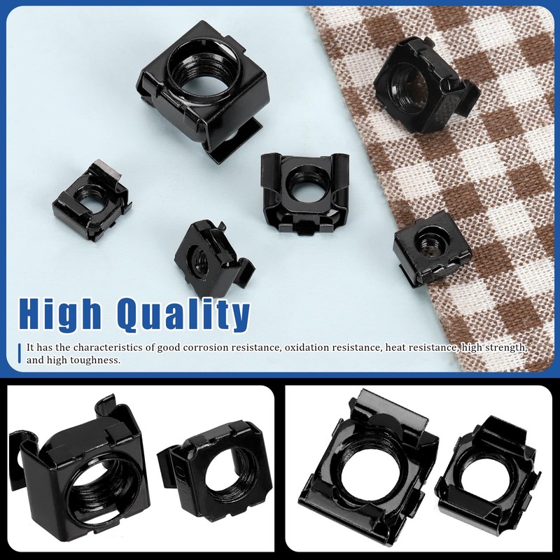 Glarks 48pcs Black Snap-in Cage Nut, M4 M5 M6 M8