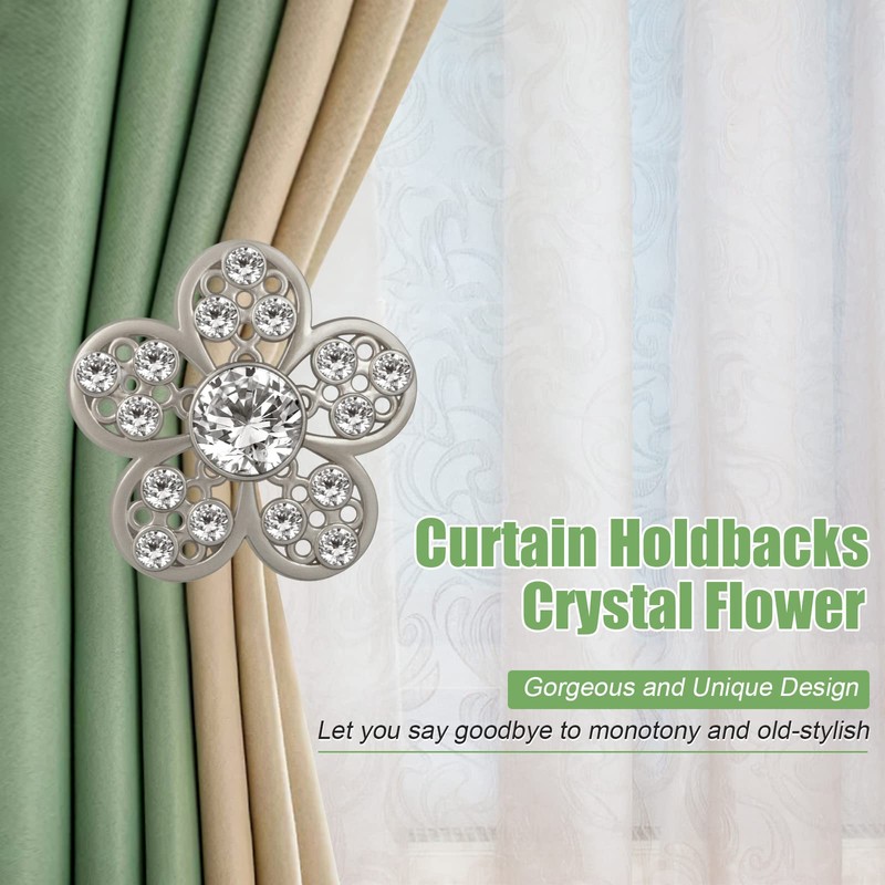 Curtain Holdbacks, Curtain Tiebacks Hooks Crystal Flower Decorative Modern Drapery