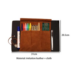 FEMONGY Leather Pencil Case, Multifunctional Pencil Case, Leather Pencil Case, Creative Retro Roll for Pen, Pencil, Brush, Cosmetic Storage, Dark Brown (20.5 x 31 cm), dark brown, Fashion