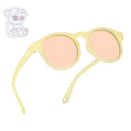 HECCEI Baby Sunglasses with Strap - UV Protection Pebble ColorShift Sunglasses, Polarized, Bendable, For Newborns 0-24 Months (Yellow (PinkMirrored))